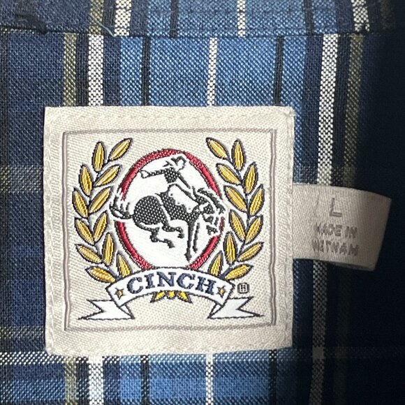 Cinch Shirt Mens Large Black Blue Button Down Check Plaid Embroidered Logo - Picture 7 of 7